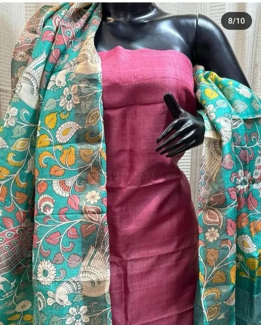 Pure Handloom Tussar Silk Dress Materials (Top & Dupatta Only)